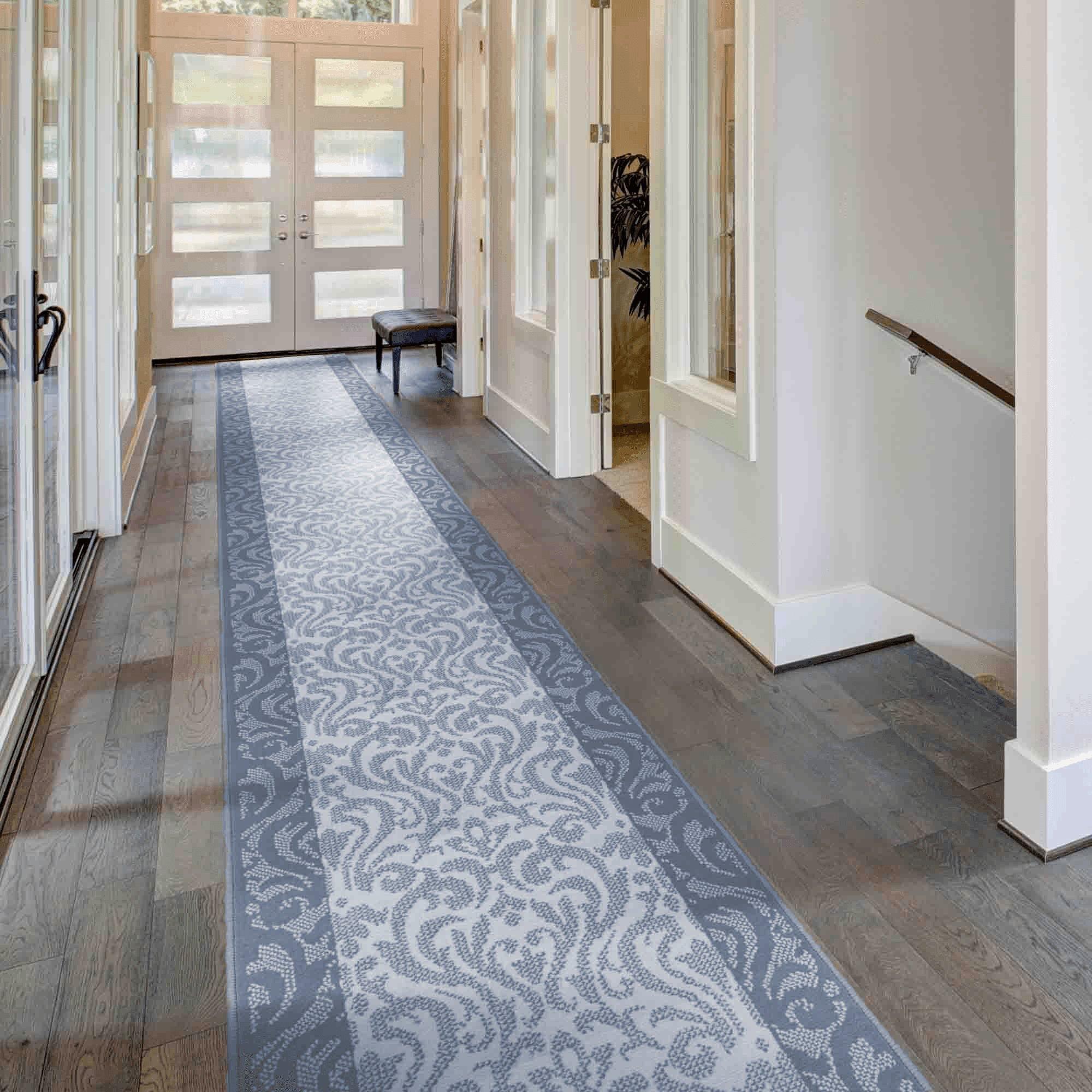 Light Grey Baroque Long Hallway Carpet Runner